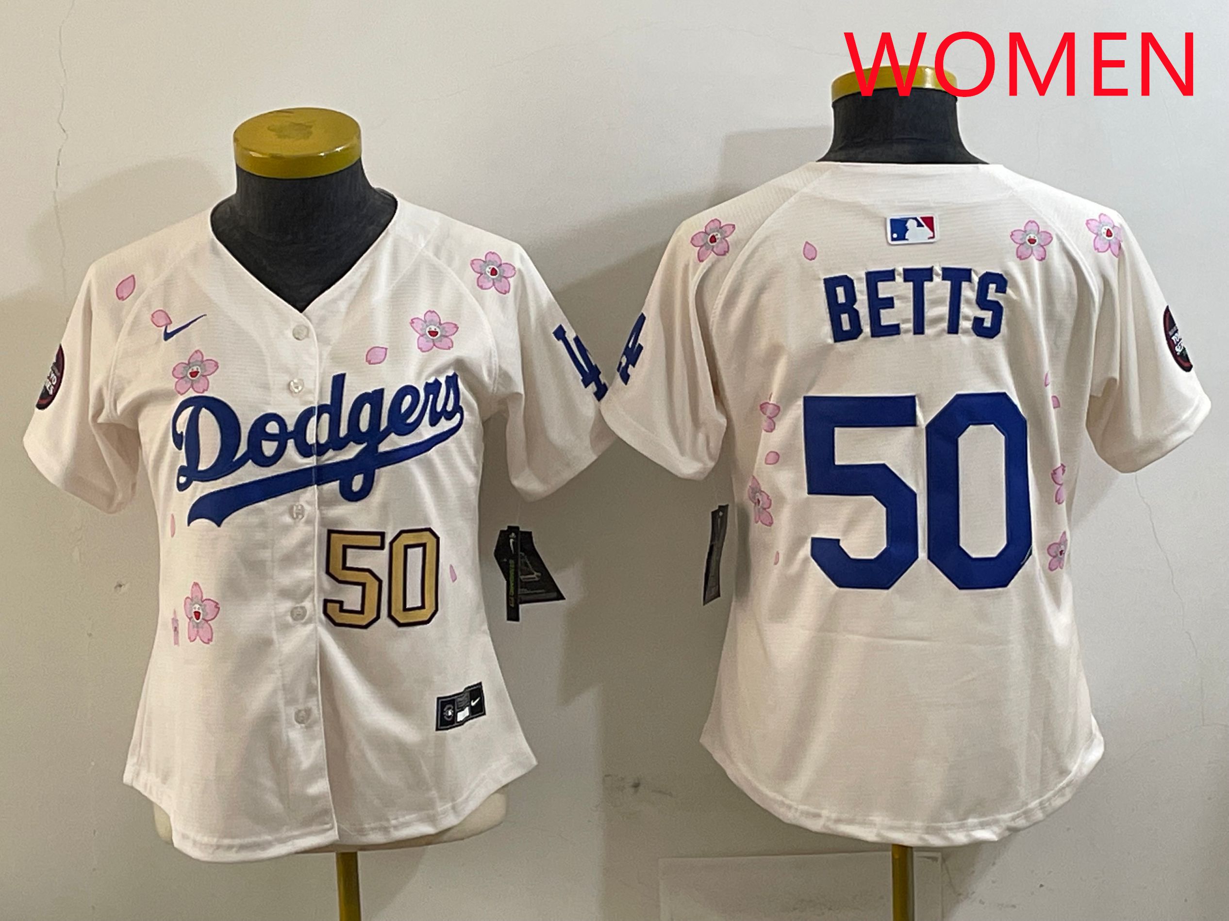 Women Los Angeles Dodgers 50 Betts Cream Sakura Edition 2025 Nike MLB Jersey style 8